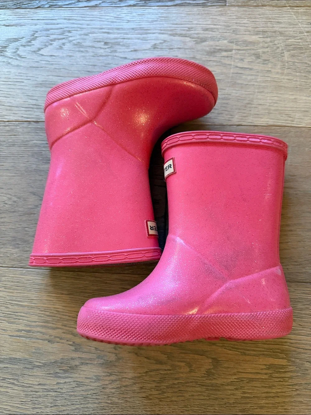 Hunter Pink Glitter Boots - 8